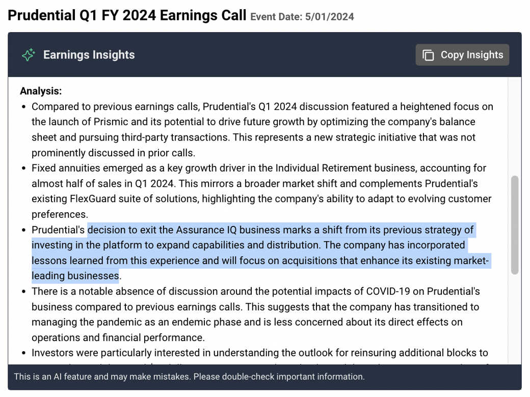 prudential earnings call x assurance